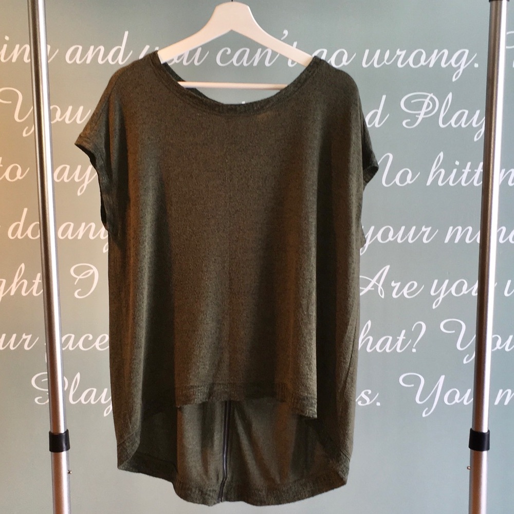 MATTY M OLIVE KNIT BACK ZIP TOP